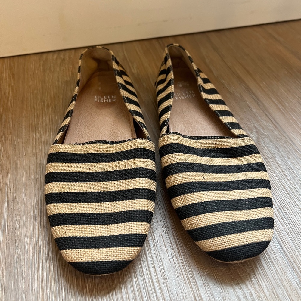 Eileen Fisher Striped Burlap Driving Loafers Flats Size 7.5 slip on casual - Picture 2 of 6